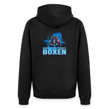 Born to fight Boxen - Unisex Premium Bio Zip Hoodie - Schwarz - Hinten - Nico (187cm)