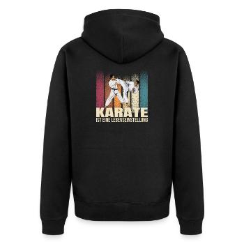 Karate ist eine Lebenseinstellung - Unisex Premium Bio Zip Hoodie - Schwarz - Hinten - Nico (187cm)