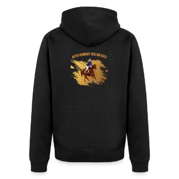 Reiten verbindet Herz und Seele - Unisex Premium Bio Zip Hoodie - Schwarz - Hinten - Nico (187cm)