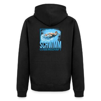 Schwimm Leidenschaft - Unisex Premium Bio Zip Hoodie - Schwarz - Hinten - Nico (187cm)