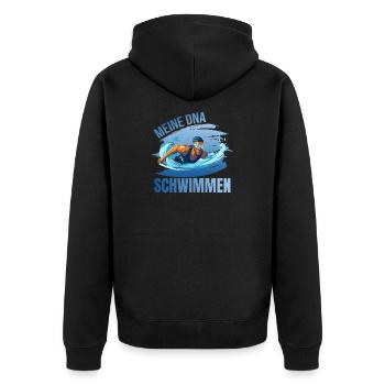 Meine DNA - Schwimmen - Unisex Premium Bio Zip Hoodie - Schwarz - Hinten - Nico (187cm)
