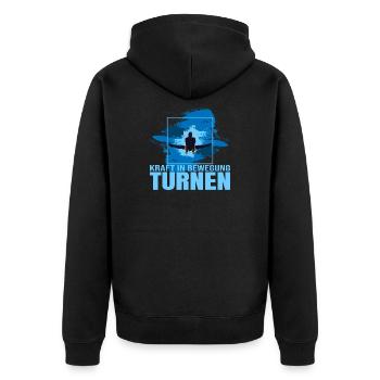Kraft in Bewegung - Turnen - Unisex Premium Bio Zip Hoodie - Schwarz - Hinten - Nico (187cm)