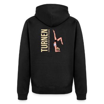 Turnen: Leichtigkeit und Anmut in jeder Bewegung - Unisex Premium Bio Zip Hoodie - Schwarz - Hinten - Nico (187cm)