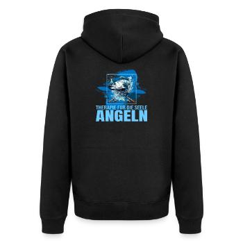 Therapie für die Seele - Angeln - Unisex Premium Bio Zip Hoodie - Schwarz - Hinten - Nico (187cm)