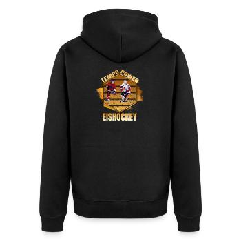 Tempo - Power - Eishockey - Unisex Premium Bio Zip Hoodie - Schwarz - Hinten - Nico (187cm)