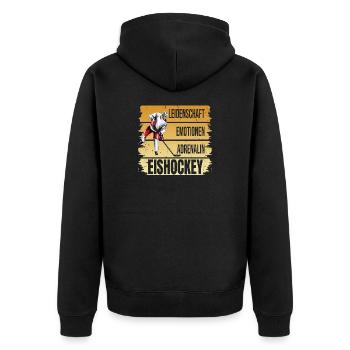 Leidenschaft - Emotionen - Adrenalin - Eishockey - Unisex Premium Bio Zip Hoodie - Schwarz - Hinten - Nico (187cm)