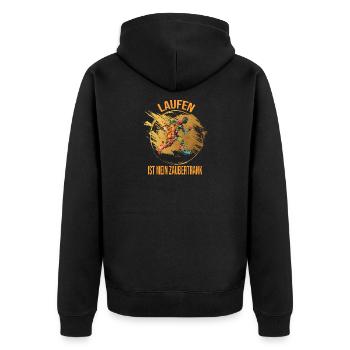 Laufen ist mein Zaubertrank - Unisex Premium Bio Zip Hoodie - Schwarz - Hinten - Nico (187cm)