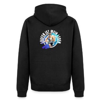 Laufen ist mein Leben - Unisex Premium Bio Zip Hoodie - Schwarz - Hinten - Nico (187cm)