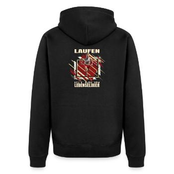 Laufen ist mein Lebenselixier - Unisex Premium Bio Zip Hoodie - Schwarz - Hinten - Nico (187cm)