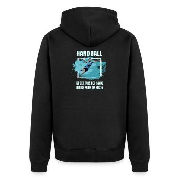 Handball - Unisex Premium Bio Zip Hoodie - Schwarz - Hinten - Nico (187cm)