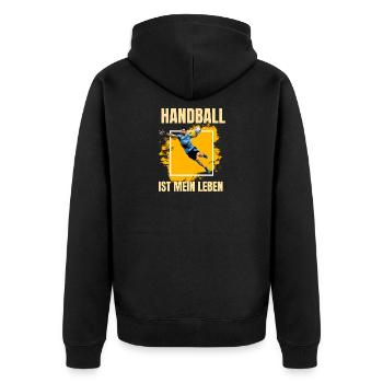 Handball ist mein Leben - Unisex Premium Bio Zip Hoodie - Schwarz - Hinten - Nico (187cm)