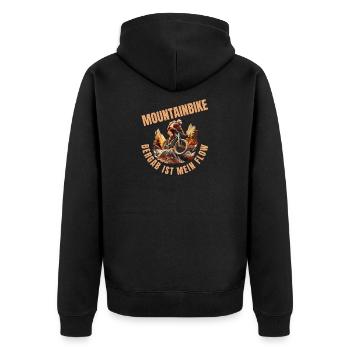 MTB: Bergab ist mein Flow - Unisex Premium Bio Zip Hoodie - Schwarz - Hinten - Nico (187cm)