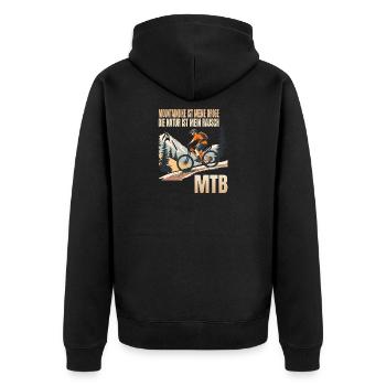 Mountainbike ist meine Droge Die Natur mein Rausch - Unisex Premium Bio Zip Hoodie - Schwarz - Hinten - Nico (187cm)