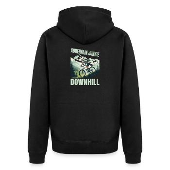 Adrenalin Junkie - MTB Downhill - Unisex Premium Bio Zip Hoodie - Schwarz - Hinten - Nico (187cm)