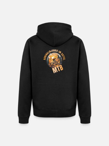 Adrenalinjunkie im Sattel - Unisex Premium Bio Zip Hoodie - Schwarz