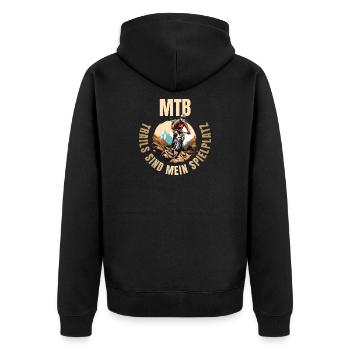 Trails sind mein Spielplatz - Unisex Premium Bio Zip Hoodie - Schwarz - Hinten - Nico (187cm)