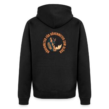 Höhenmeter für Höhenmeter zum Glück - Unisex Premium Bio Zip Hoodie - Schwarz - Hinten - Nico (187cm)