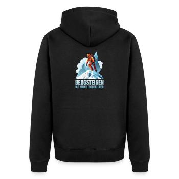 Bergsteigen ist mein Lebenselixier - Unisex Premium Bio Zip Hoodie - Schwarz - Hinten - Nico (187cm)