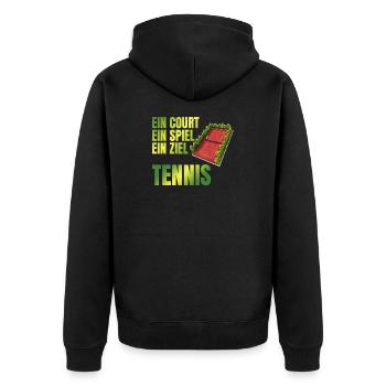 Ein Court - Ein Spiel - Ein Ziel - Tennis - Unisex Premium Bio Zip Hoodie - Schwarz - Hinten - Nico (187cm)