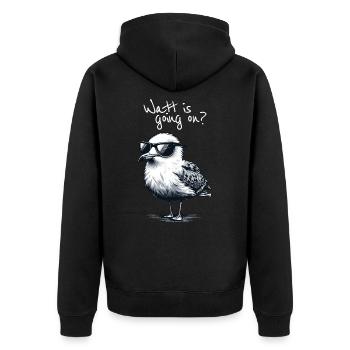 Watt is going on Coole Möwe Nordsee Spruch - Unisex Premium Bio Zip Hoodie - Schwarz - Hinten - Nico (187cm)