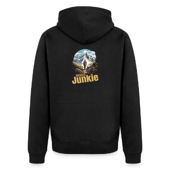 Wander Junkie - Unisex Premium Bio Zip Hoodie - Schwarz - Hinten - Nico (187cm)