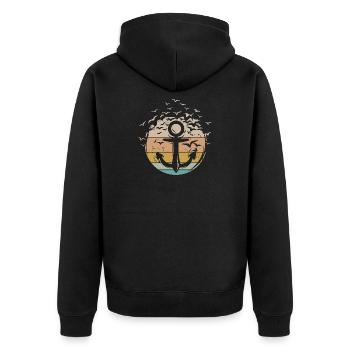 Anker retro Kapitän Boot Schiff vintage Symbol - Unisex Premium Bio Zip Hoodie - Schwarz - Hinten - Nico (187cm)
