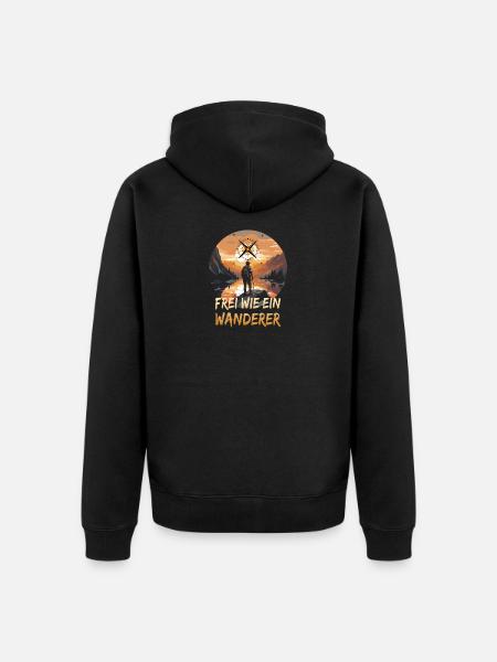 Frei wie ein Wanderer - Unisex Premium Bio Zip Hoodie - Schwarz