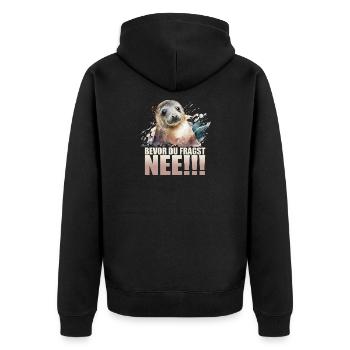 Bevor du fragst - Nee!!! - Unisex Premium Bio Zip Hoodie - Schwarz - Hinten - Nico (187cm)
