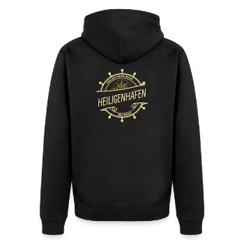 Mein Herz schlägt Wellen - Heiligenhafen - Unisex Premium Bio Zip Hoodie - Schwarz - Hinten - Nico (187cm)