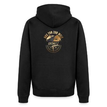 Das Tor zur Welt - Grömitz - Unisex Premium Bio Zip Hoodie - Schwarz - Hinten - Nico (187cm)