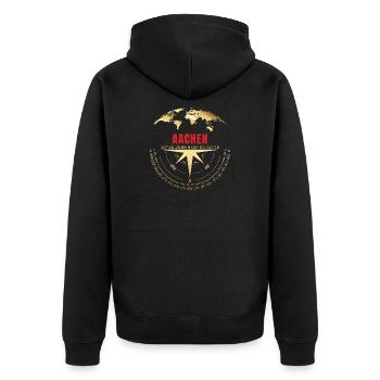 Koordinaten Aachen - Unisex Premium Bio Zip Hoodie - Schwarz - Hinten - Nico (187cm)