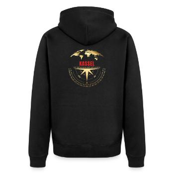 Koordinaten Kassel - Unisex Premium Bio Zip Hoodie - Schwarz - Hinten - Nico (187cm)
