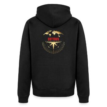 Koordinaten Cottbus - Unisex Premium Bio Zip Hoodie - Schwarz - Hinten - Nico (187cm)
