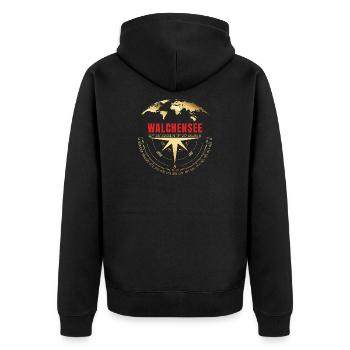 Koordinaten Walchensee - Unisex Premium Bio Zip Hoodie - Schwarz - Hinten - Nico (187cm)