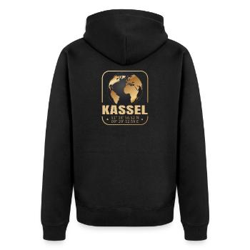 Kassel - Unisex Premium Bio Zip Hoodie - Schwarz - Hinten - Nico (187cm)