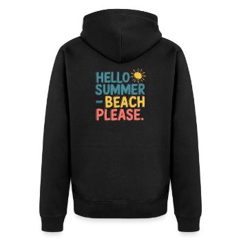 Hello Summer – Beach Please! - Unisex Premium Bio Zip Hoodie - Schwarz - Hinten - Nico (187cm)