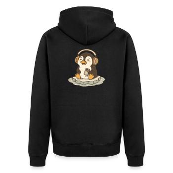 Musikliebender niedlicher Pinguin mit Kopfhörern - Unisex Premium Bio Zip Hoodie - Schwarz - Hinten - Nico (187cm)