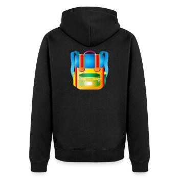 Bunter Retro-Schulranzen für coole Kids - Unisex Premium Bio Zip Hoodie - Schwarz - Hinten - Nico (187cm)