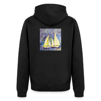 Farbenfroher Segelboot-Motiv im Expressionismus - Unisex Premium Bio Zip Hoodie - Schwarz - Hinten - Nico (187cm)