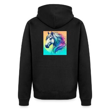 horse - Unisex Premium Organic Zip Hoodie - black - Back - Nico (187cm)