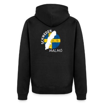 Malmö - Unisex Premium Bio Zip Hoodie - Schwarz - Hinten - Nico (187cm)