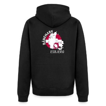 Esbjerg - Unisex Premium Organic Zip Hoodie - black - Back - Nico (187cm)