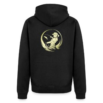 Fishing Silhouette Fischer - Unisex Premium Bio Zip Hoodie - Schwarz - Hinten - Nico (187cm)