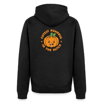 Süßester Kürbis im Patch - Unisex Premium Bio Zip Hoodie - Schwarz - Hinten - Nico (187cm)
