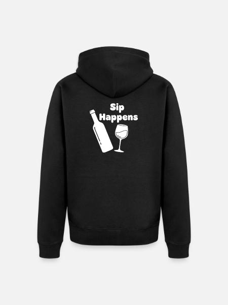 Sip Happens Wine Bottle Glass - Unisex Premium Organic Zip Hoodie - black