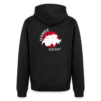 Genf - Unisex Premium Bio Zip Hoodie - Schwarz - Hinten - Nico (187cm)