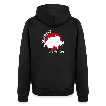 Zürich - Unisex Premium Bio Zip Hoodie - Schwarz - Hinten - Nico (187cm)