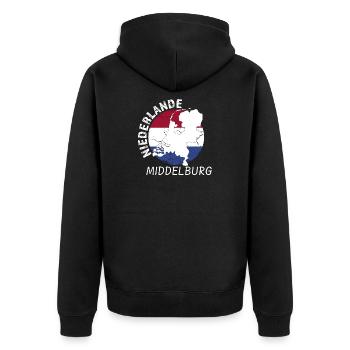 Middelburg - Unisex Premium Bio Zip Hoodie - Schwarz - Hinten - Nico (187cm)