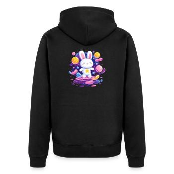 Cosmic Rabbit Star Flight - Unisex Premium Organic Zip Hoodie - black - Back - Nico (187cm)