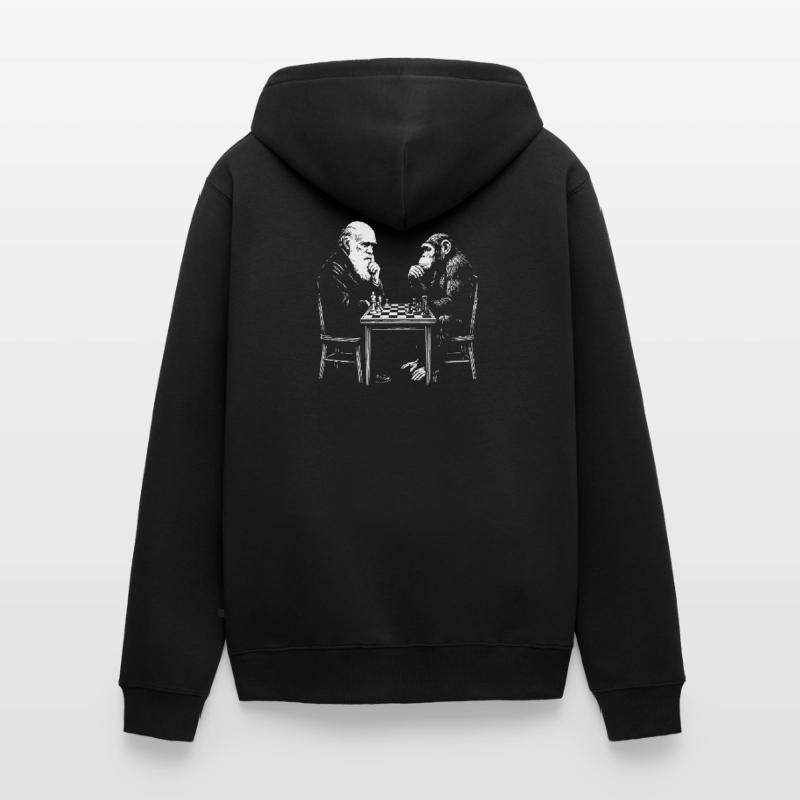 Darwin plays chess with monkey - Evolution game Unisex Premium Organic Zip Hoodie